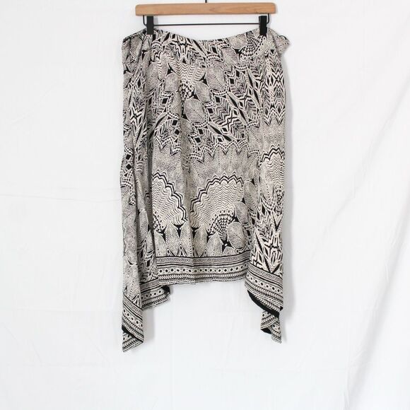 Monsoon Black and White Print Shark Bite Hem Midi Skirt US 12 - Picture 3 of 9